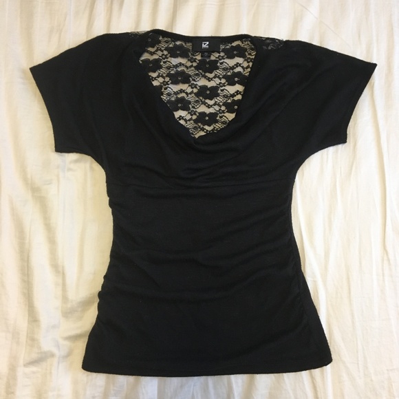 IZ Byer Black Cowl Neck Tee with Lace Back - Picture 4 of 6